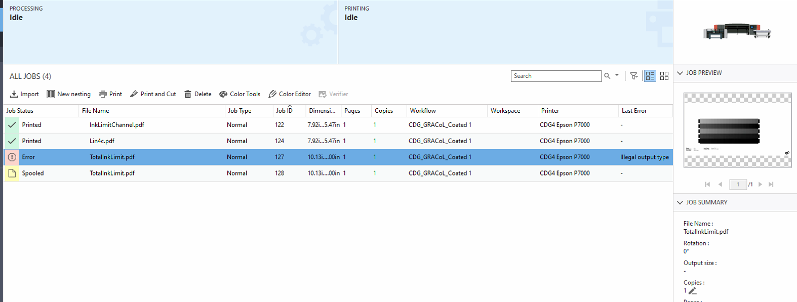 Error "illegal output type" when reading the Total Ink Limit chart